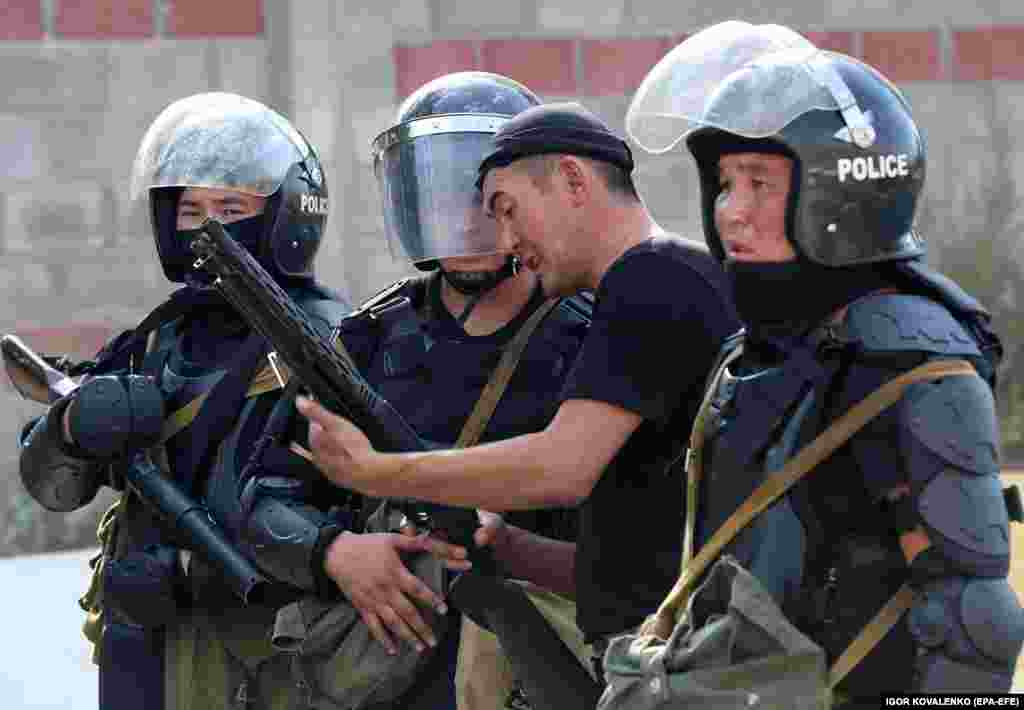 Police lines near Atambaev's compound. 
