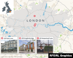 Мапа з нерухомістю сім’ї Алієвих у Лондоні