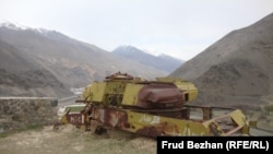 Destroyed Soviet tank on a hill overlooking the Panjshir Valley.