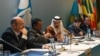 Azerbaijani Energy Minister Parviz Shahbazov, OPEC Secretary General Mohammed Barkindo, Saudi Energy Minister Khalid al-Falih, Russian Deputy Energy Minister Pavel Sorokin and Venezuelan Oil Minister Manuel Quevedo chair a meeting of OPEC and non- OPEC countries in Baku, March 18