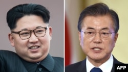 Kim Jong Un (solda) və Moon Jae-In 