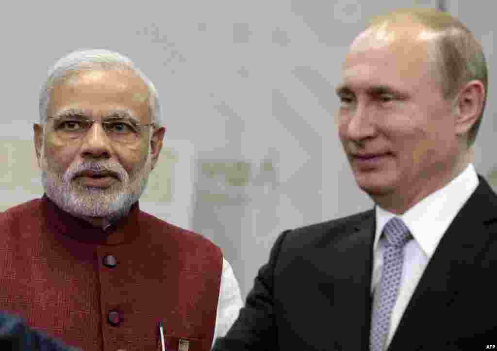 Премьер-министр Индии Нарендра Моди и президент России Владимир Путин. 8 июля 2015 года.