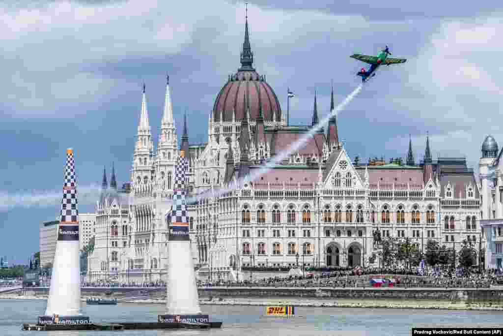 Czech pilot Martin Sonka takes part in a Red Bull Air Race in Budapest, Hungary. (AP/Predrag Vuckovic)