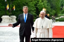 Papa Francisc și președintele român Klaus Iohannis la Palatul Cotroceni, 31 mai 2019