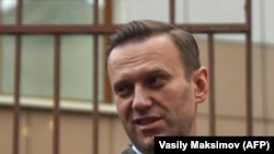 Russian opposition leader Aleksei Navalny in a Moscow court on October 2