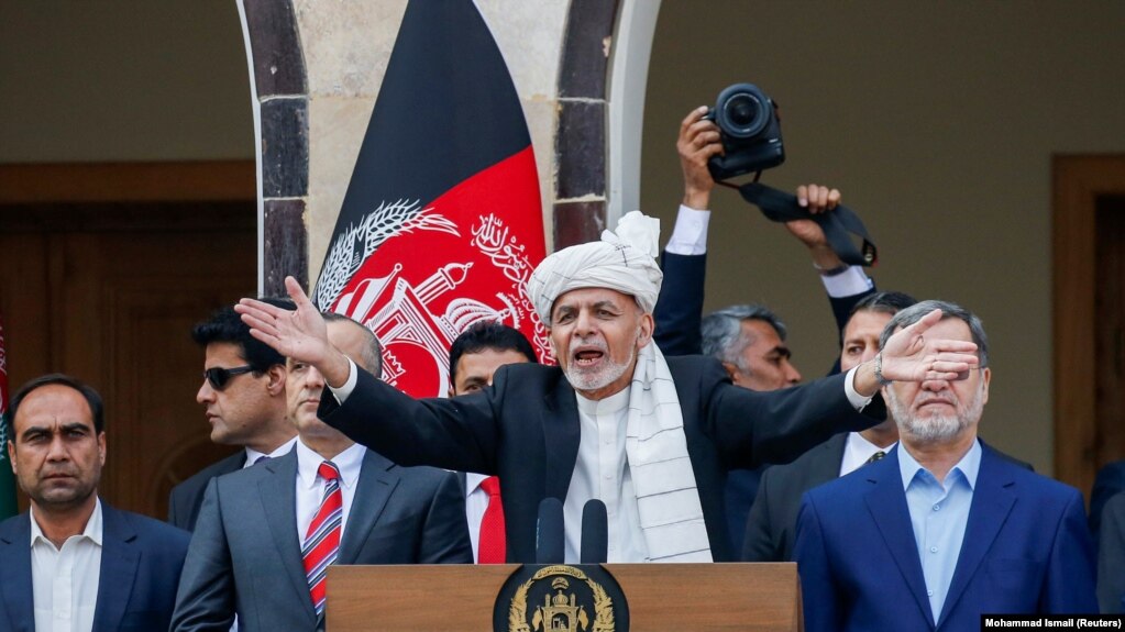 Afghan President Ashraf Ghani speaks during his inauguration as president in Kabul on March 9.
