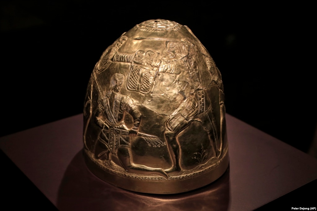 A gold helmet from the fourth century B.C. 