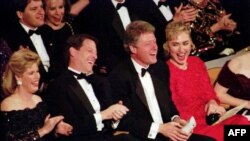 Tipper and Al Gore with then-President-elect Bill Clinton and Hillary Clinton in Washington in January 1993.