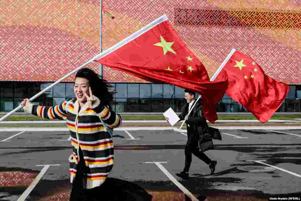 Celebrations of the 70th anniversary of the founding of the People's Republic of China take place at the Big Stone, a Belarusian-Chinese industrial park in Belarus's Smalyavichy district on October 10. (Uladz Hrydzin, RFE/RL)