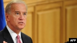 U.S. Vice President Joe Biden speaks at the Central University Library in Bucharest.