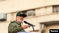 IRGC commander Hossein Salami addressing a pro-government rally in Tehran to counter opposition protests. November 25, 2019