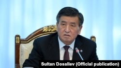 Kyrgyz President Sooronbai Jeenbekov speaking on February 8.