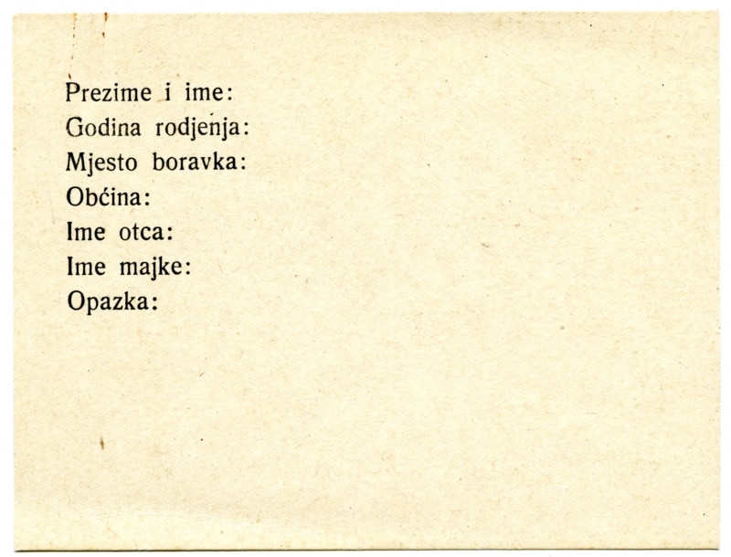 Evidencijska kartica iz Dianine arhive