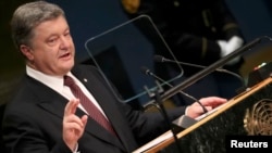 Ukrainian President Petro Poroshenko addresses the UN General Assembly in New York on September 21.