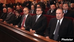 Armenia - Levon Ter-Petrosian (R) and other leaders of the opposition Armenian National Congress (HAK) attend a party convention in Yerevan, 22Dec2012.