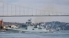 The Russian Navy's frigate Admiral Makarov sets sail in the Bosphorus on its way to the Mediterranean Sea on February 28.