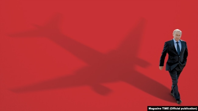 Фрагмент обкладинки щотижневого американського журналу «Тайм» із зображенням президента Росії Володимира Путіна після збитого на Донбасі в липні 2014 року пасажирського літака «Боїнг-777», унаслідок чого загинуло 298 людей