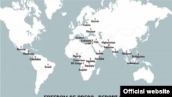 تعداد روزنامه‌نگاران کشته شده در سال ۲۰۱۰ بر نقشه جهان 