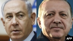 A composite file photo of Israeli Prime Minister Benjamin Netanyahu (left) attending the weekly cabinet meeting in Jerusalem and Turkish President Recep Tayyip Erdogan. 