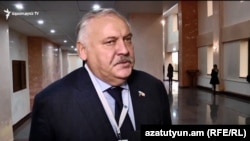 Russian State Duma member Konstantin Zatulin being interviewed by RFE/RL Armenian Service in Yerevan, 5Nov2019