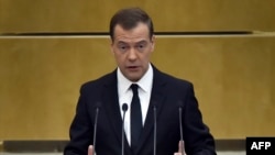 Russian Prime Minister Dmitry Medvedev made his remarks in parliament on April 19. 