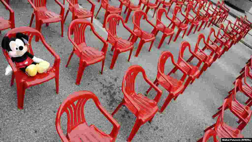 Many of the chairs were small to represent the hundreds of children killed.