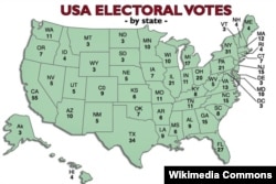 Карта США с числом выборщиков от каждого штата