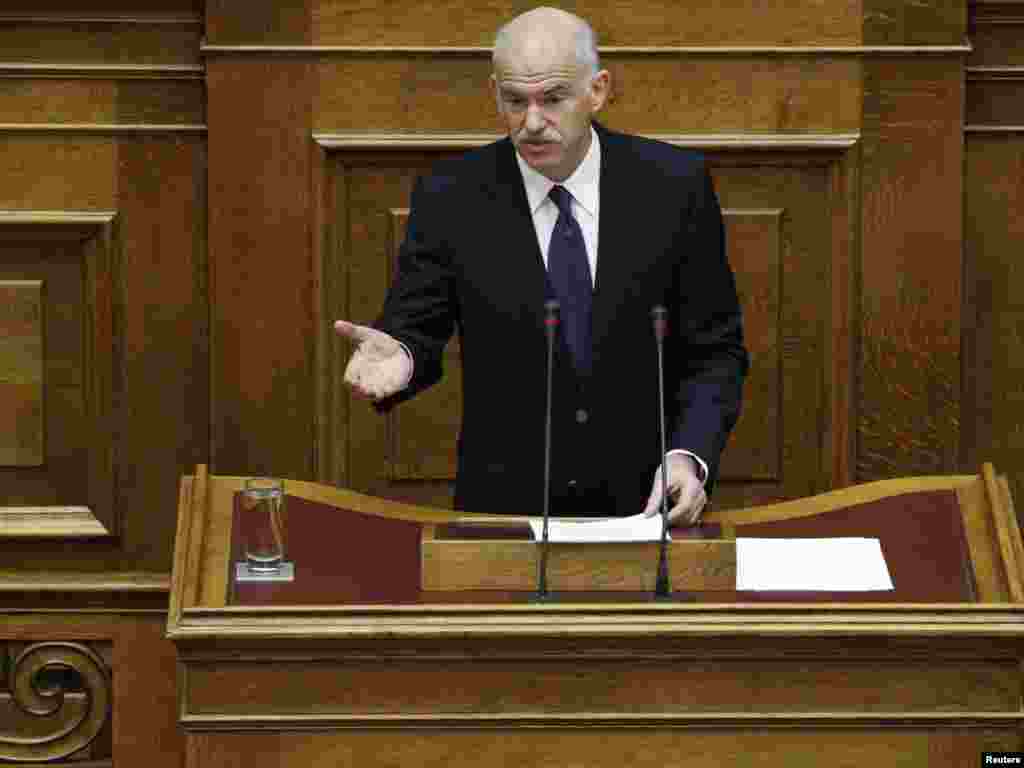 Говор на грчкиот премиер Папандреу во Парламентот по посетата на ЕУ комесарите во Атина