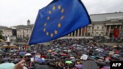 Акция протеста против Brexit на Трафальгарской площади в центре Лондона, 28 июня 2016 года.