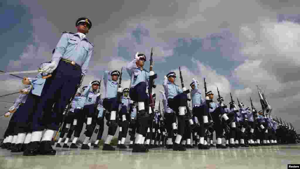 Pakistani Air Force members take part in Defense Day ceremonies at the Mausoleum of Muhammad Ali Jinnah in Karachi. (Reuters/Athar Hussain)