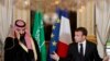 French President Emmanuel Macron (R) and Saudi Arabia's Crown Prince Mohammed bin Salman (L) give a joint press conference at the Elysee Palace in Paris, April 10, 2018