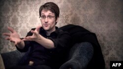 Edward Snowden is pictured during an interview with the Swedish daily newspaper Dagens Nyheter in Moscow in October 2015.