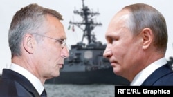 Фото колаж: генералниот секретар на НАТО Јенс Столтенберг и рускиот претседател Владимир Путин 