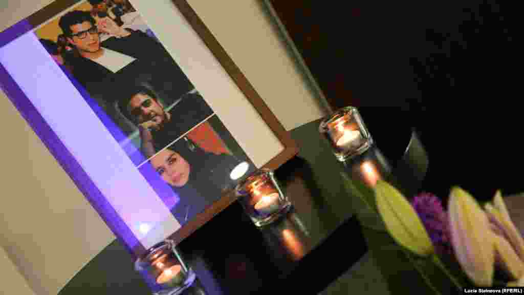 A memorial service at RFE/RL&#39;s Prague headquarters on May 3 honors two Afghan Service correspondents, Sabawoon Kakar and Abadullah Hananzai, and a trainee, Maharram Durrani. The three journalists were killed in a terrorist attack in Kabul on April 30. (Lucie Steinzova, RFE/RL)