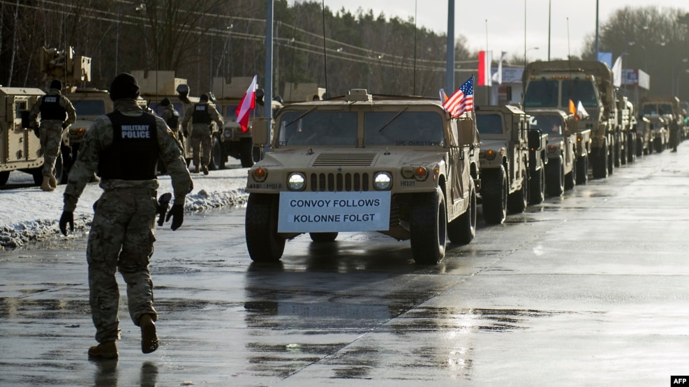 U.S. troops arriving at the Polish-German border on January 12