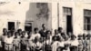 Pupils in front of a schoolhouse in the Istrian village of Susnjevica in 1958, when many are said to have entered school with no Croatian language skills.