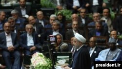 Iranian president Hassan Rouhani delivering his speech in his second term inauguration in Iran's parliament, on Saturday August 05, 2017.