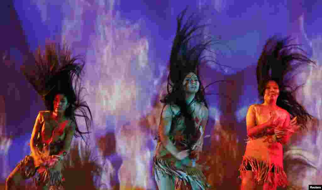 Dancers from Russia's Sakha-Yakutia Republic perform during the final show of the 8th Miss Asia-Siberia international amateur beauty and talents contest in Krasnoyarsk on November 9. (Reuters/Ilya Naymushin)