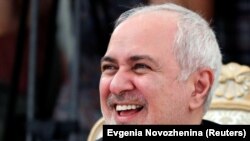 FILE - Iranian Foreign Minister Javad Zarif reacts during a meeting with Russia's Foreign Minister Sergei Lavrov (not pictured) in Moscow, Russia, September 2, 2019