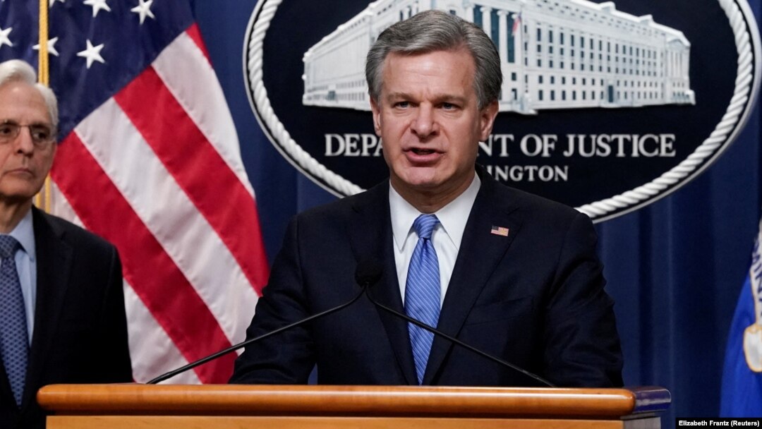 FBI Director Christopher Wray said, "Russian government-directed foreign malign influence campaigns" operate at Moscow's direction, setting up websites "filled with Russian government propaganda" meant to deceive American users. (file photo)