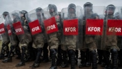 Turkish soldiers serving in KFOR, the NATO-led peacekeeping force, take part in a crowd and riot control exercise near the town of Ferizaj, in southeastern Kosovo. (file photo)