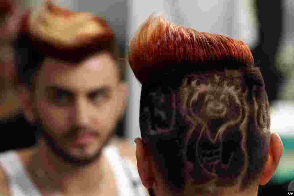 A participant takes part in an international hairstyling festival in Minsk. (AFP/Sergei Gapon)