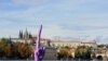 The giant purple "middle finger" sculpture by Czech artist David Cerny on October 21, 2013 in Prague's Vltava River. It was installed four days before the early Czech general elections and targets the state of Czech politics and the "endemic corruption" of Czech President Milos Zeman, said Cerny.