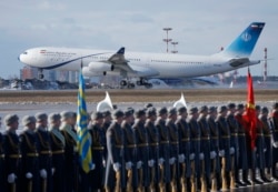 An Airbus A340 carrying Iranian President Hassan Rohani touches down in Moscow in 2017.