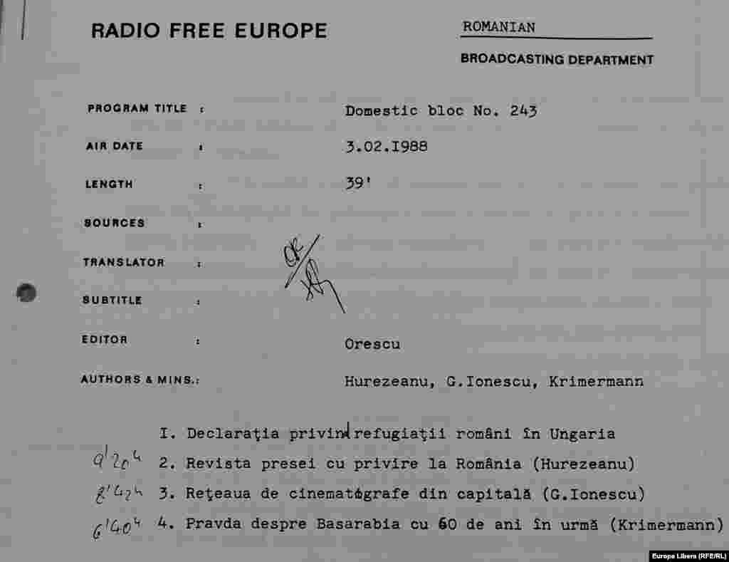Coperta unui script de program al Serviciului Românesc, păstrat la Hoover Institution Archives. (Foto: Sergiu Musteață)