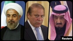 از راست: ملک سلمان، نواز شریف و حسن روحانی