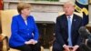 U.S. President Donald Trump and Germany's Chancellor Angela Merkel take part in a bilateral meeting in the Oval Office of the White House in Washington, April 27, 2018