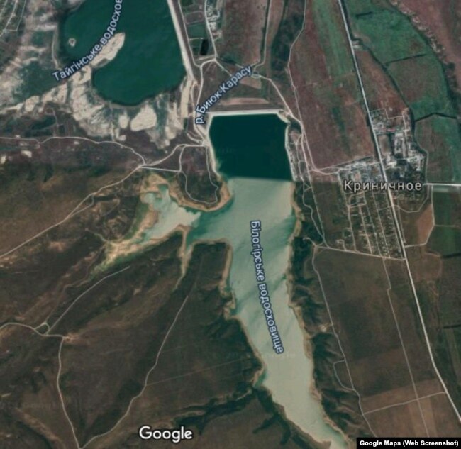 Изображение Белогорского водохранилища на Google-карте