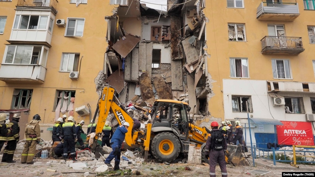 Officials say a deadly explosion in Volgograd on May 16 was caused by damage to a gas pipe.