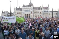 Proteste la Budapeste împotriva victooriei lui Victor Orban în alegerile generale, 21 aprilie 2018